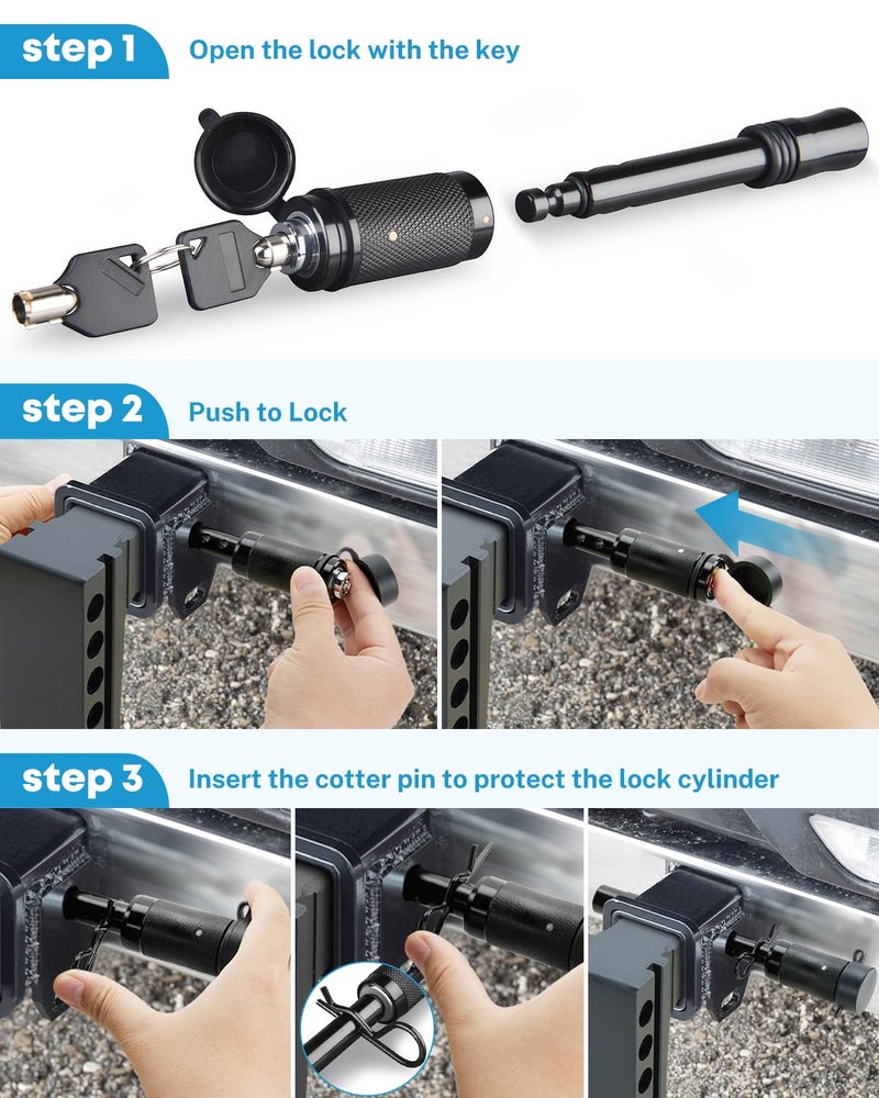Kohree Trailer Hitch Pin Lock Set, 5/8 Inch Locking Hitch Pin with Keys, Tow Hitch Receiver Pin Lock Set Trailer Locking Pin for Class III IV Tow RV Trailer Hitch, Anti-Theft & Anti Rattle - Image 2